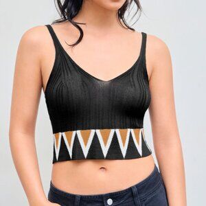 Boho Print Knit Crop Tank Top NWOT